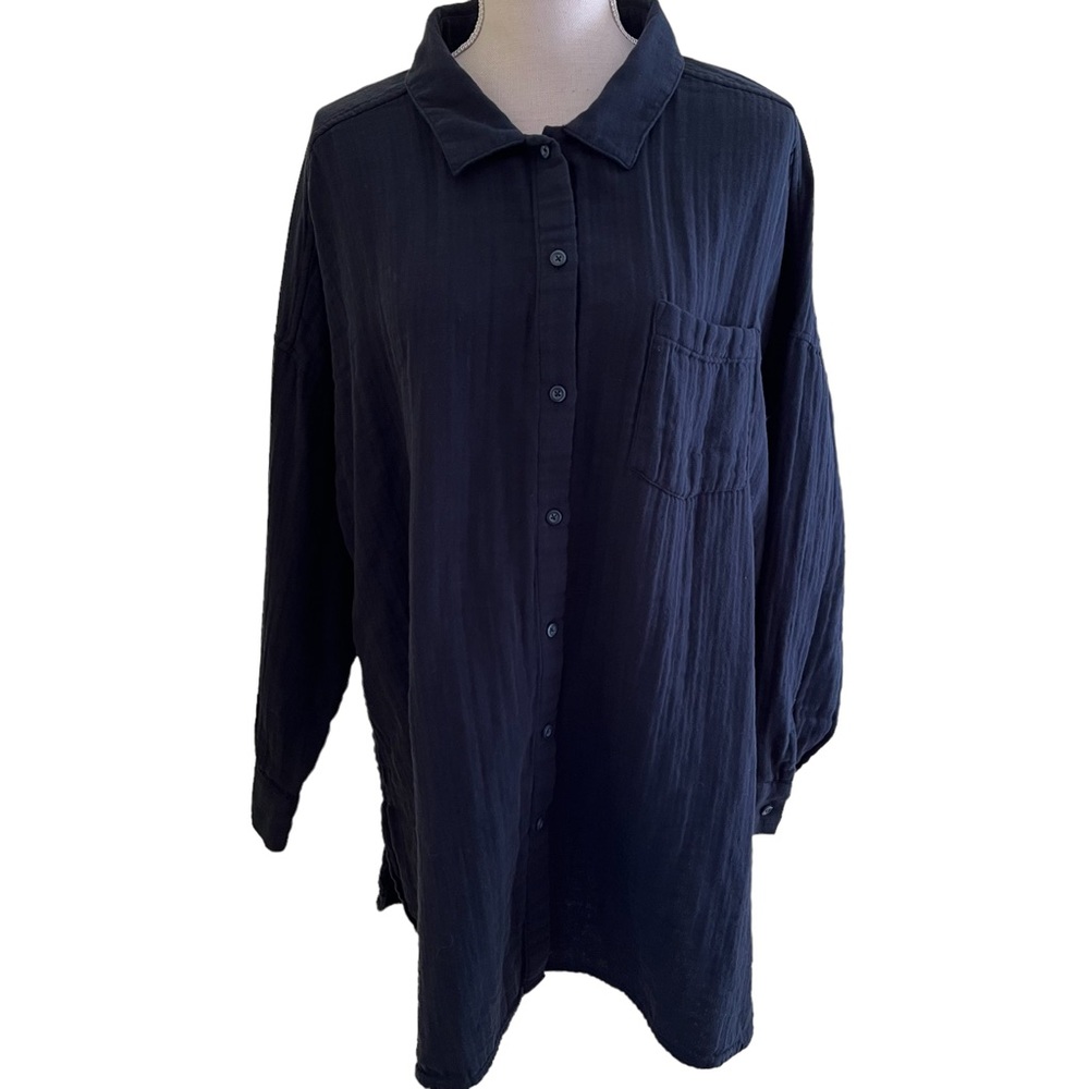 J.Jill "Pure Jill" Navy Blue 100% Cotton Crinkle Texture Button-Down 3X